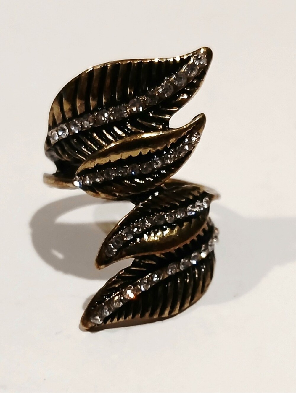 Vintage-Inspired Goldtone Leaf Crystal Wrap Ring - Goldtone